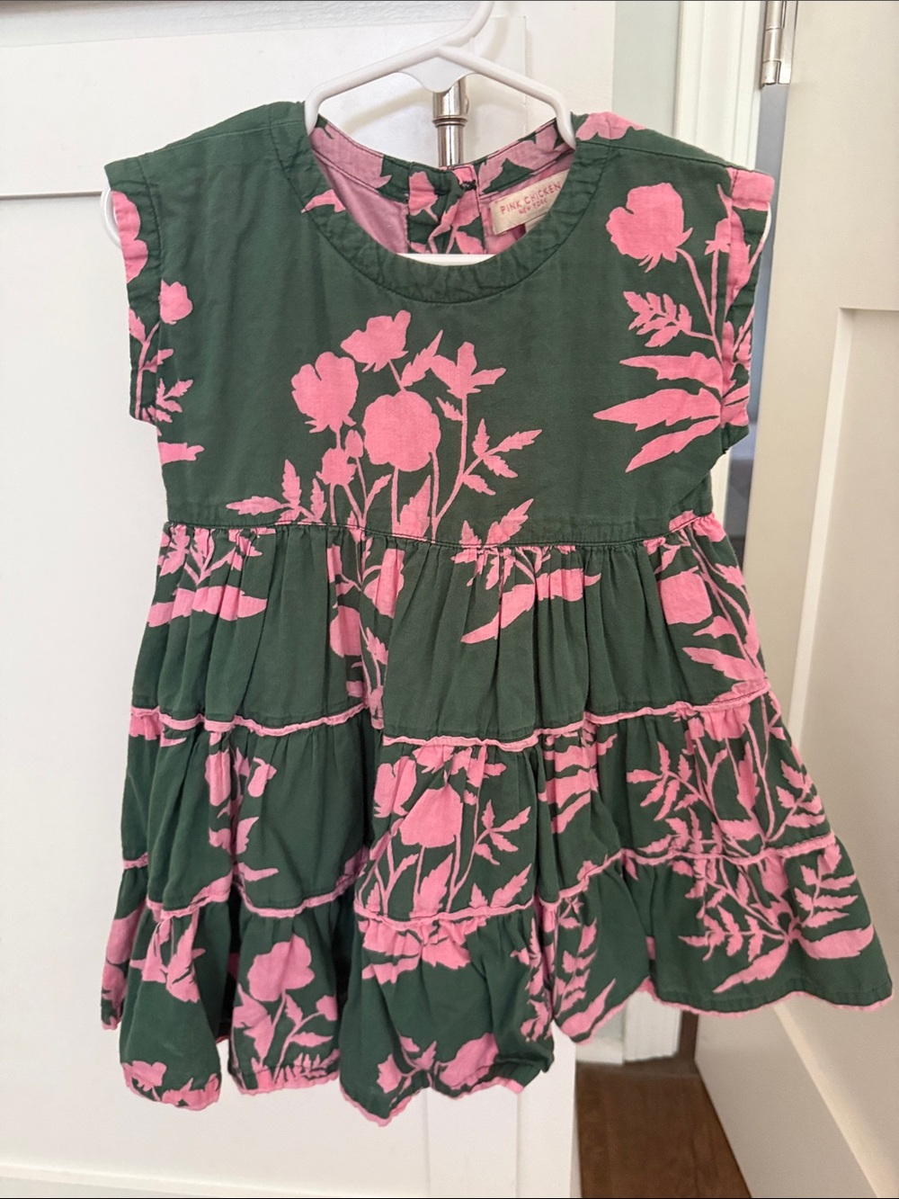 Pink Chicken Green and Pink Floral Tiered Cotton Dress